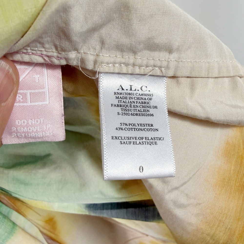 A.L.C. Lindsey Midi Dress Cream Watercolor Tie Dye Sleeveless Pockets Sz 0 - Picture 12 of 14
